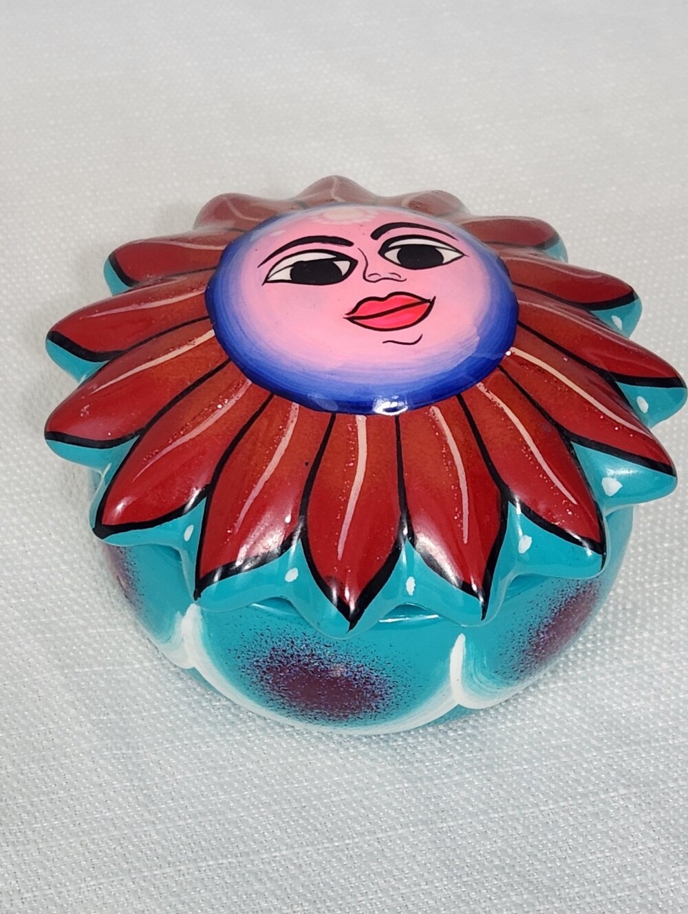 Hand-Painted Mexican Folk Art Ceramic Celestial Trinket Box